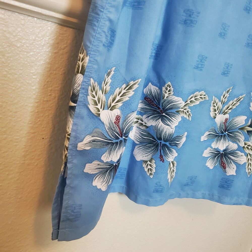 Coconut Pier Men's Blue Hibiscus Floral Hawaiian Shirt Size XL Microfiber - Picture 7 of 12
